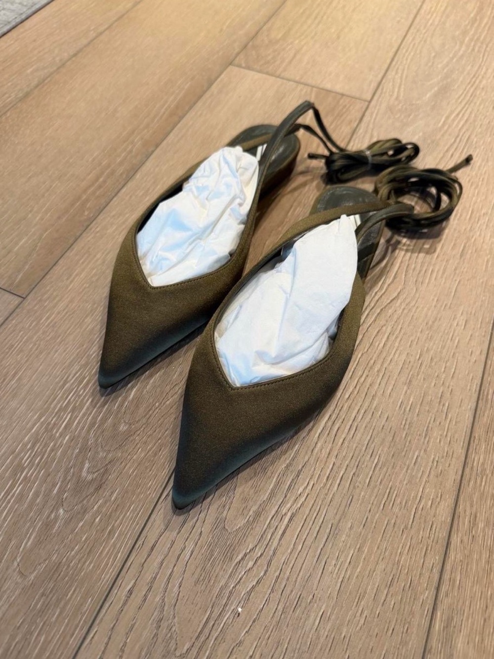 The Attico Olive Pointed-Toe Lace-Up Slingback Flats